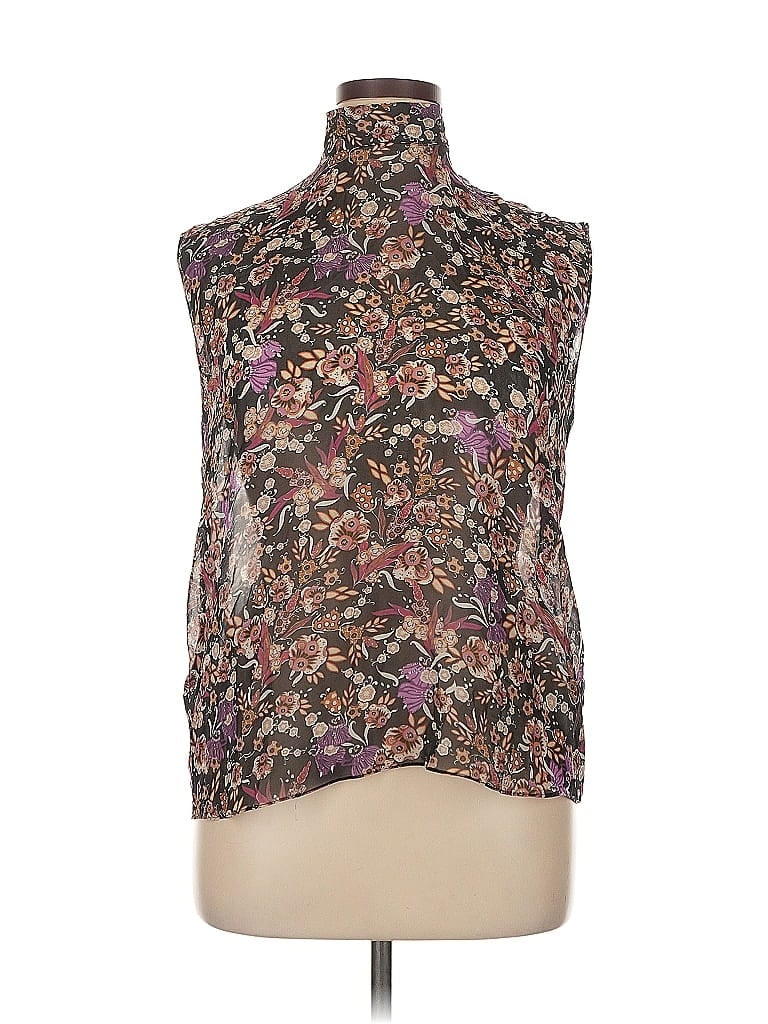 Les Copains 100% Silk Purple Sleeveless Silk Top Size EU 48 / US 18 - photo 1
