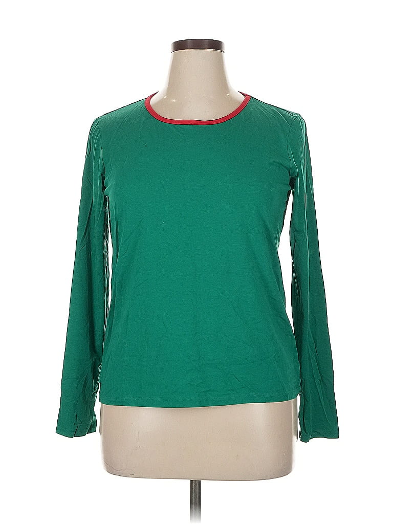 Pre-owned Lands' End Long Sleeve Top Green Crew Neck Tops