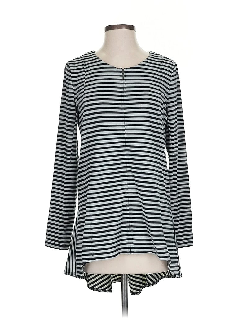 Pre-owned Soft Surroundings Long Sleeve Top Black Stripes Pattern Crew Neck Tops