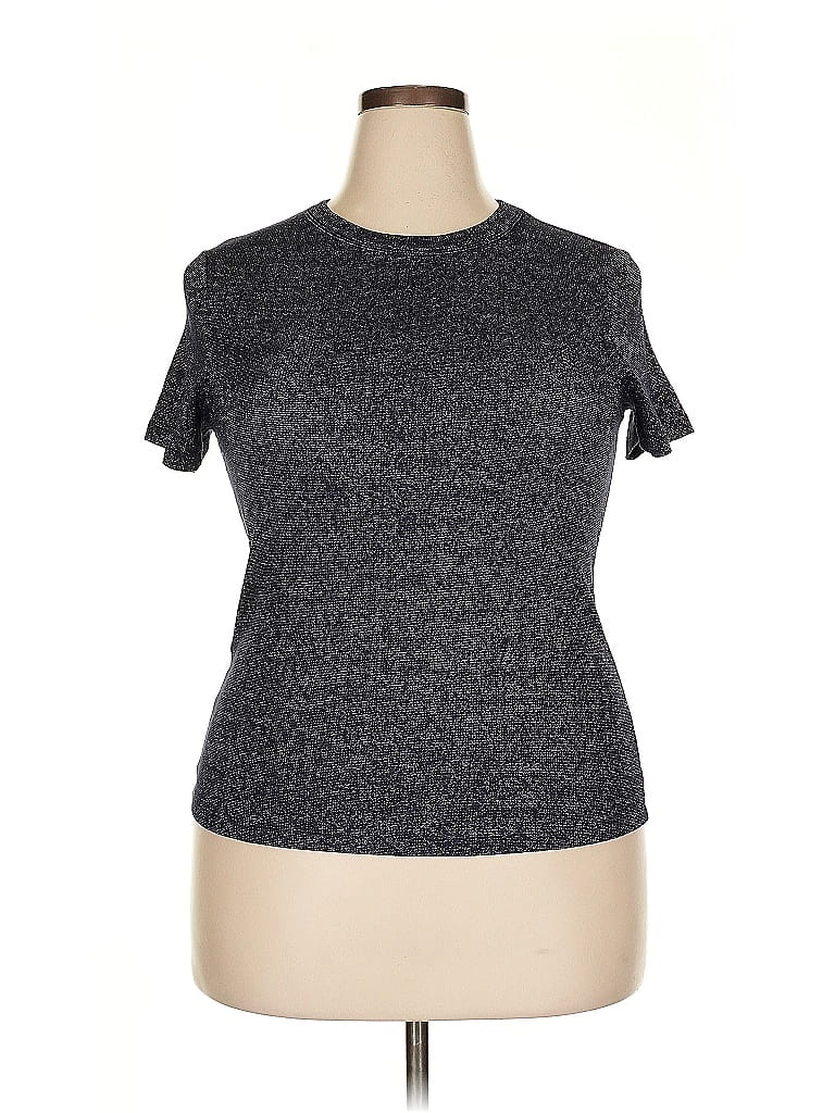 Pre-owned Mng Short Sleeve Top Gray Mock Neckline Tops