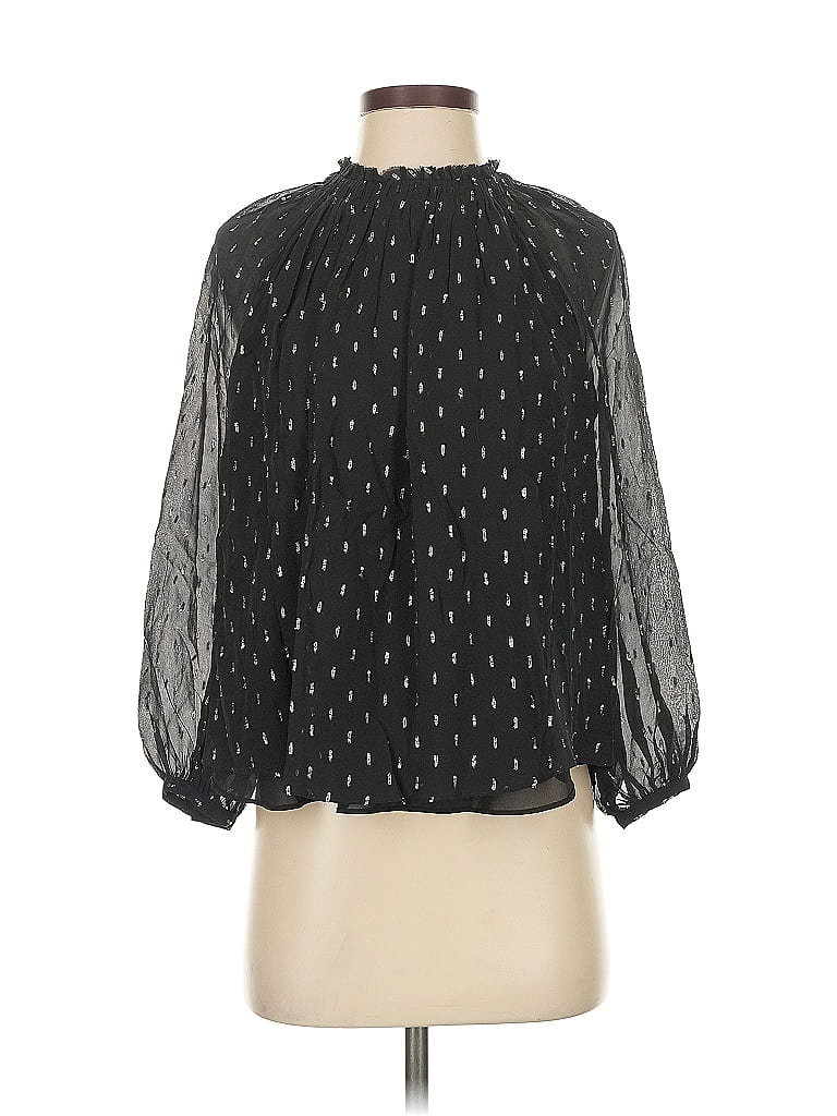 Click to view more detailed imagery on our partner's website Pre-owned Joie 3/4 Sleeve Silk Top Black Mock Neckline Tops