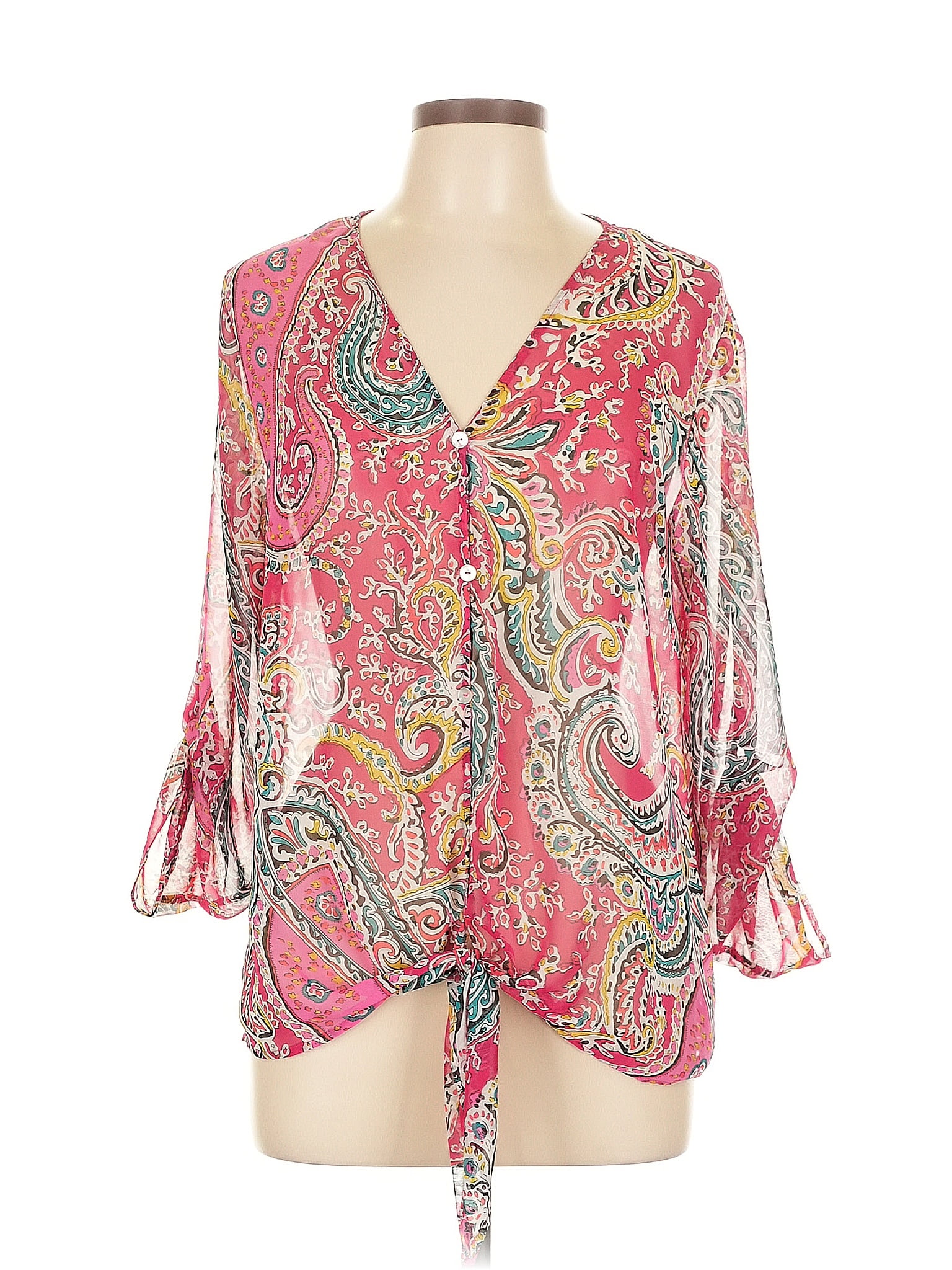 West Kei 100% Polyester Pink 3/4 Sleeve Blouse Size L