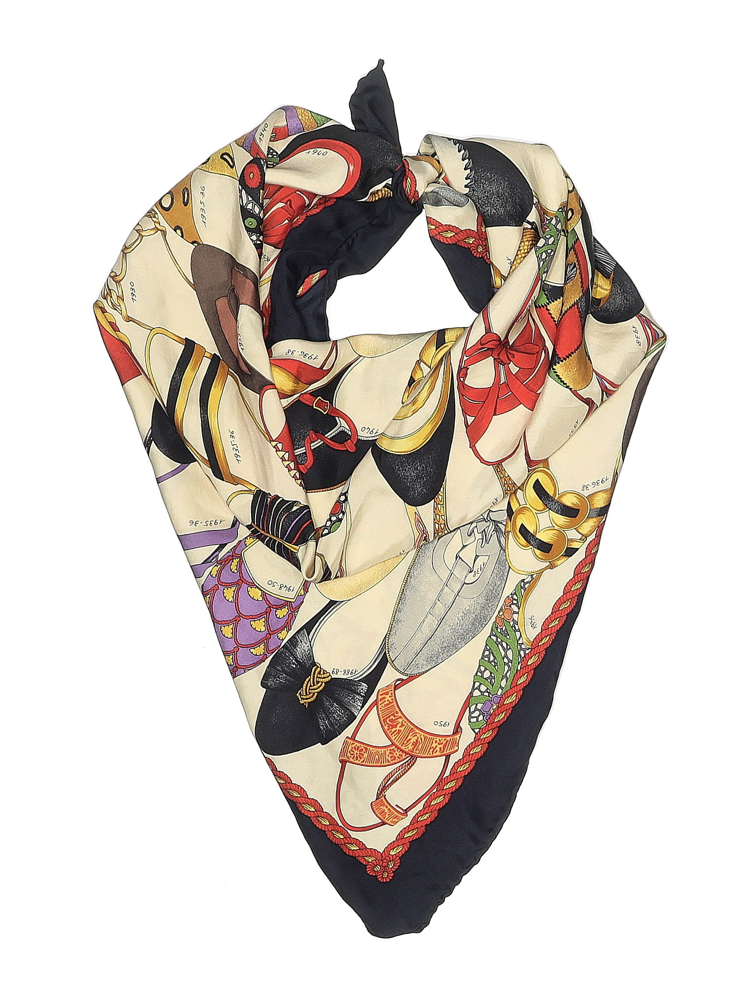 Salvatore Ferragamo 100% Silk Ivory Tan Vintage Silk Scarf One size