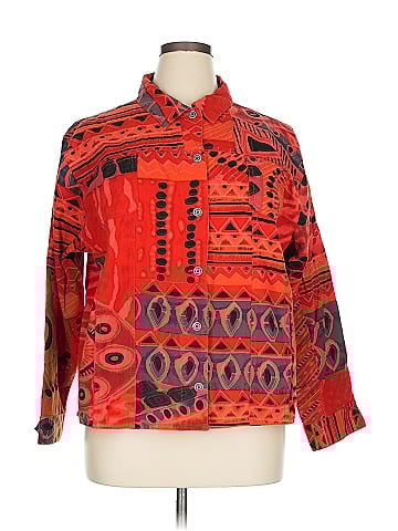 Chico's Red Artistic Jacket with Geometric Pattern (view 1)