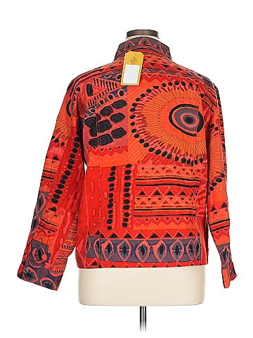 Chico's Red Artistic Jacket with Geometric Pattern (view 2)