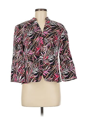Christopher & Banks Vibrant Leafy Print Pink Jacket (view 1)