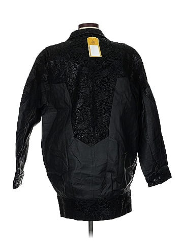 Wilsons Leather Black Leather Jacket with Patterns (view 2)