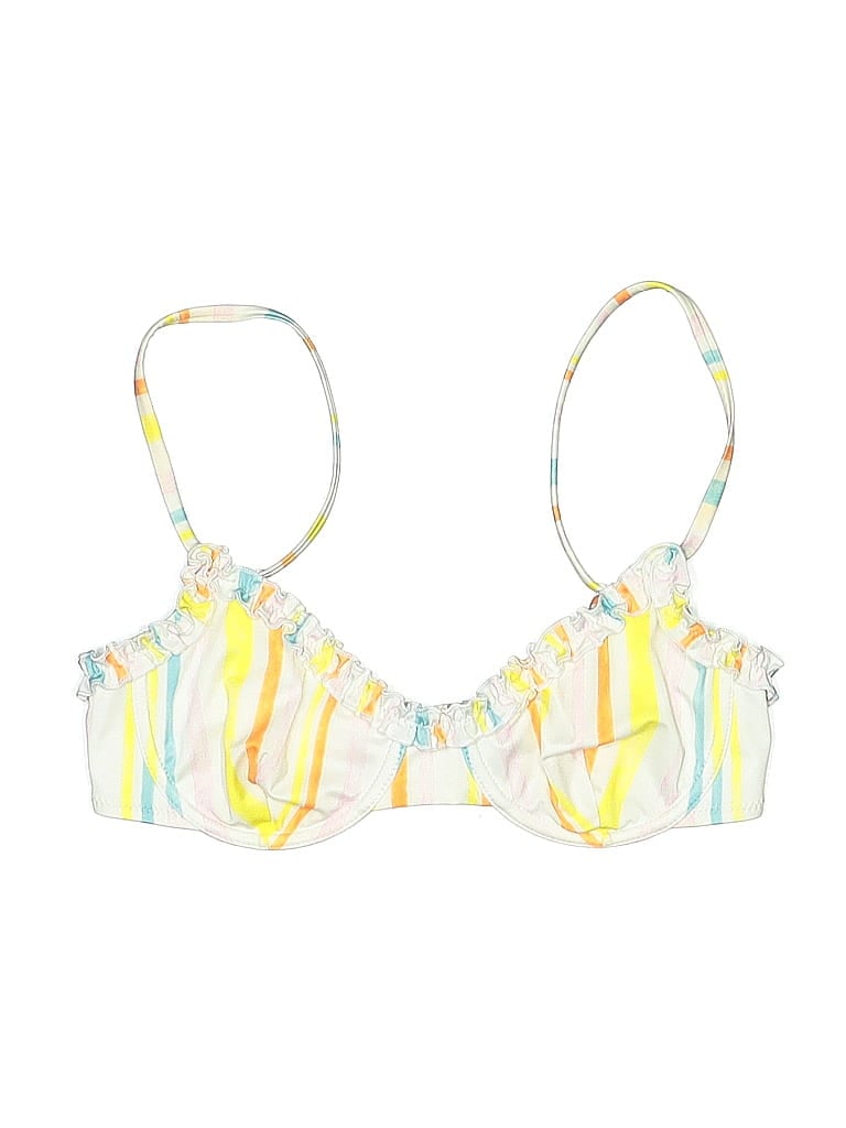 Pre-owned Solid & Striped Swimsuit Top White Print Pattern Swimwear