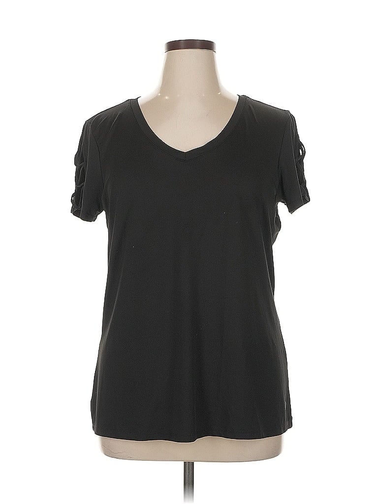 Pre-owned Adrienne Vittadini Short Sleeve Top Black Cold Shoulder Neckline Tops
