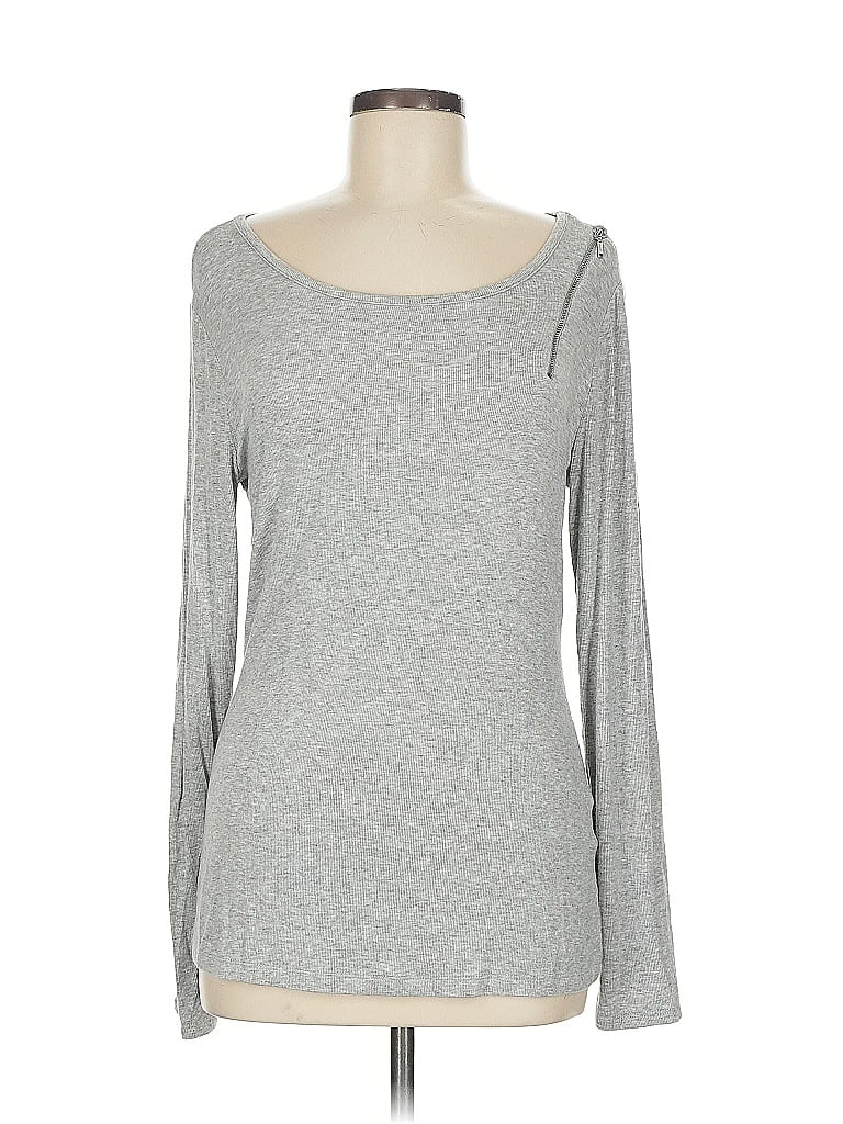 Pre-owned Inc International Concepts Long Sleeve Top Gray Boatneck Tops