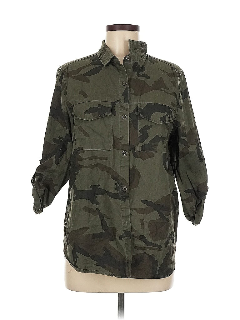 Pre-owned Elan 3/4 Sleeve Button Down Shirt In Green