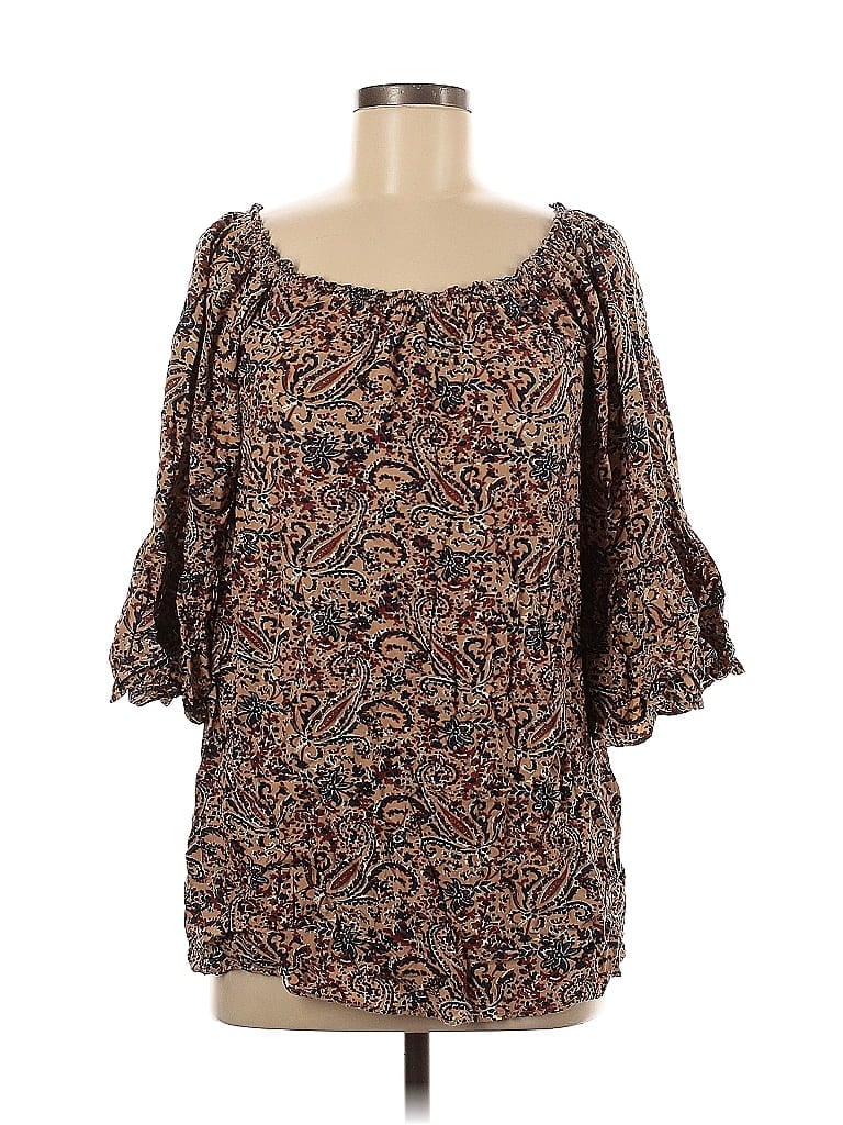 Pre-owned Blu Pepper 3/4 Sleeve Blouse In Brown