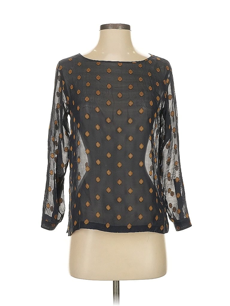 Pre-owned Club Monaco Long Sleeve Silk Top Black Square Neckline Tops