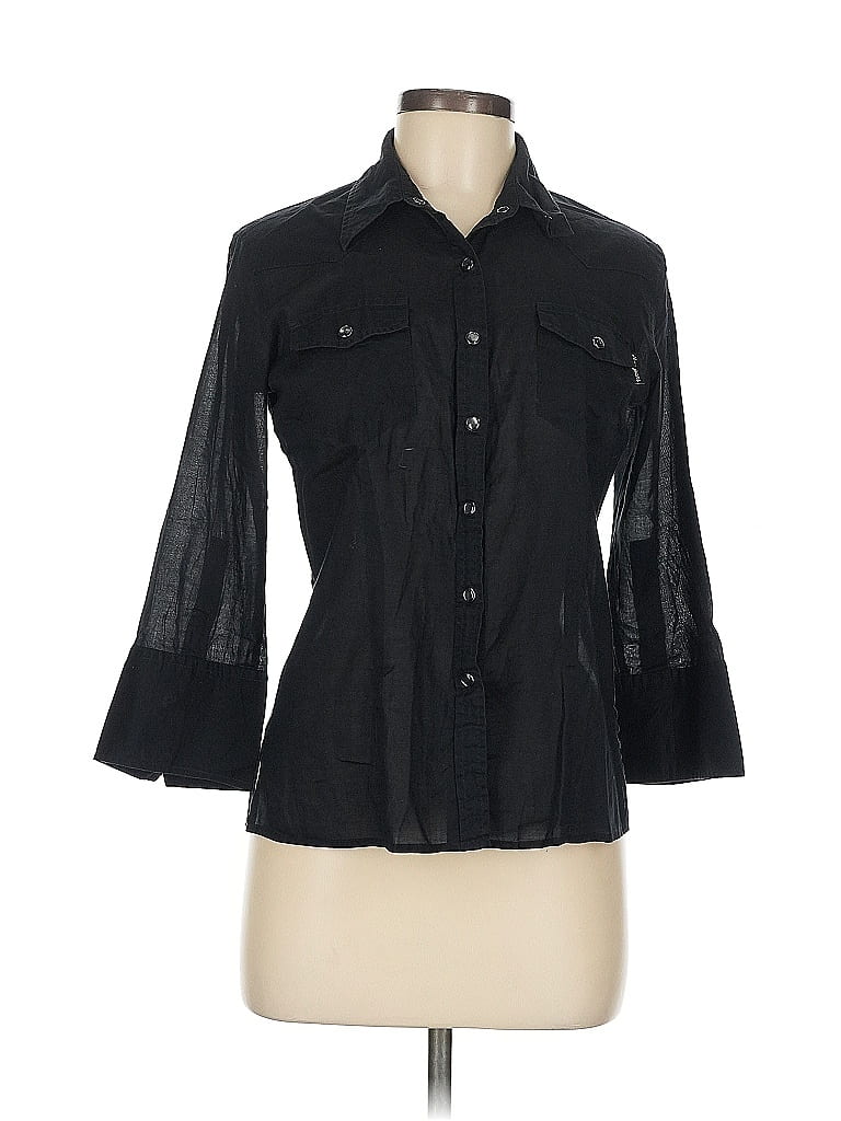 Pre-owned Dkny Jeans 3/4 Sleeve Button Down Shirt In Black