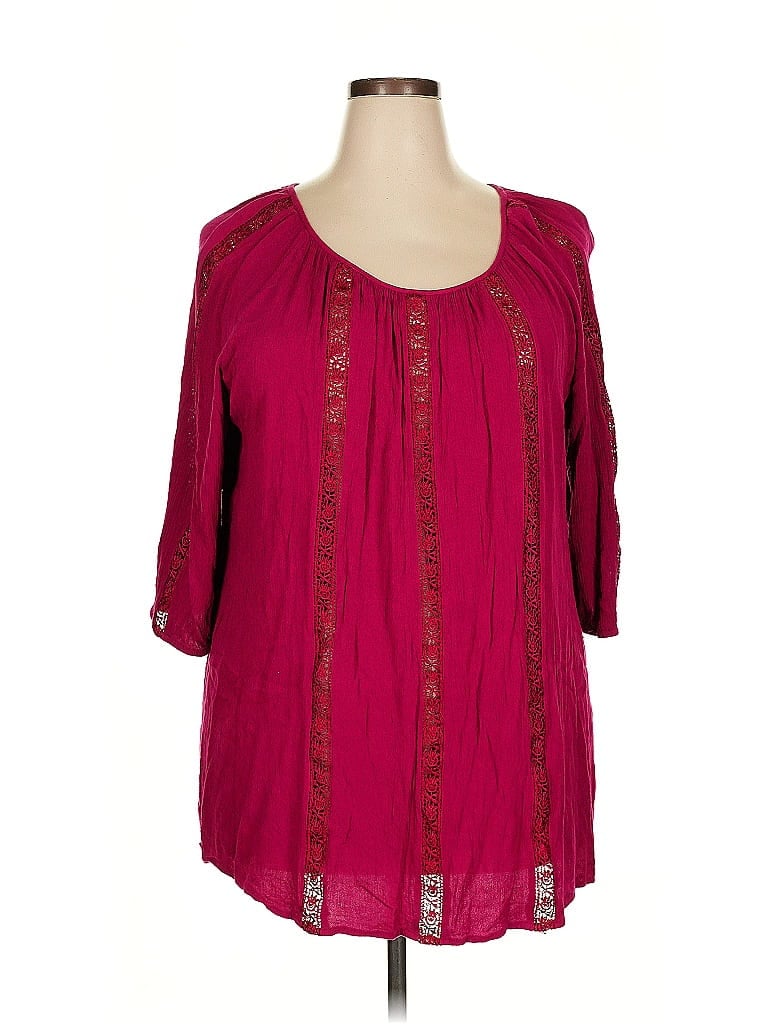 Pre-owned Torrid 3/4 Sleeve Blouse In Burgundy