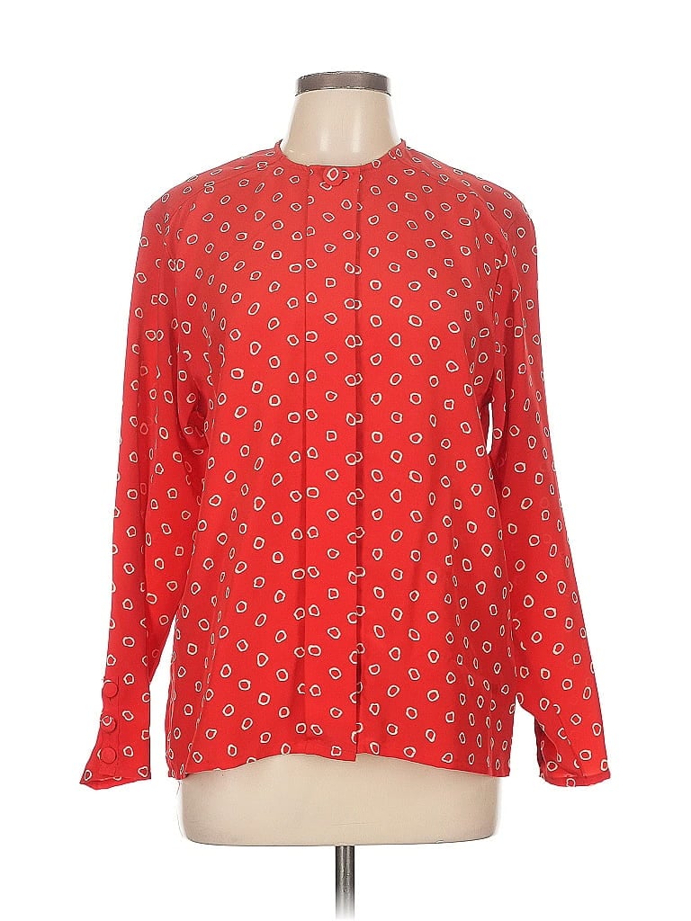 Pre-owned Oscar De La Renta Expressions Long Sleeve Blouse In Red