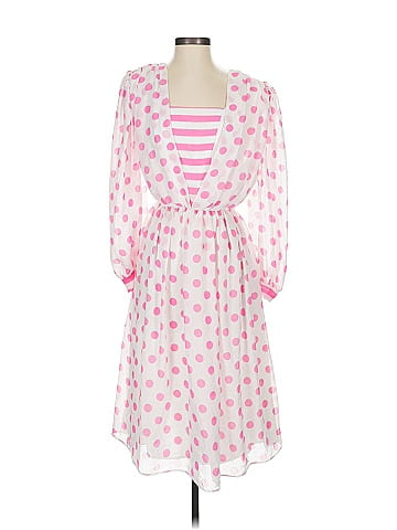Unbranded Hearts Pink Vibrant Pink Polka Dot Dress Size 2X (estimated)