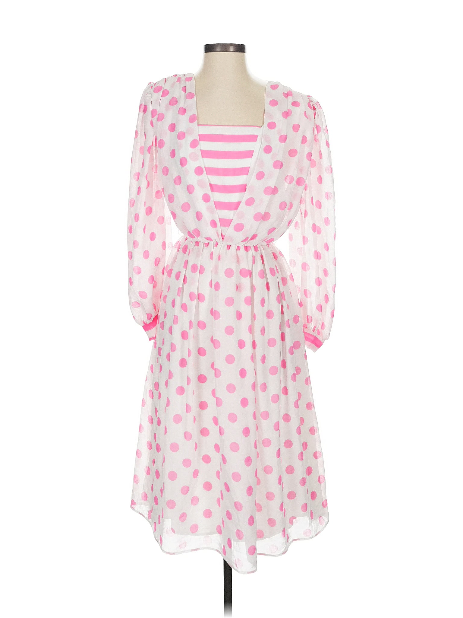 Unbranded Hearts Pink Vibrant Pink Polka Dot Dress Size 2X (estimated)