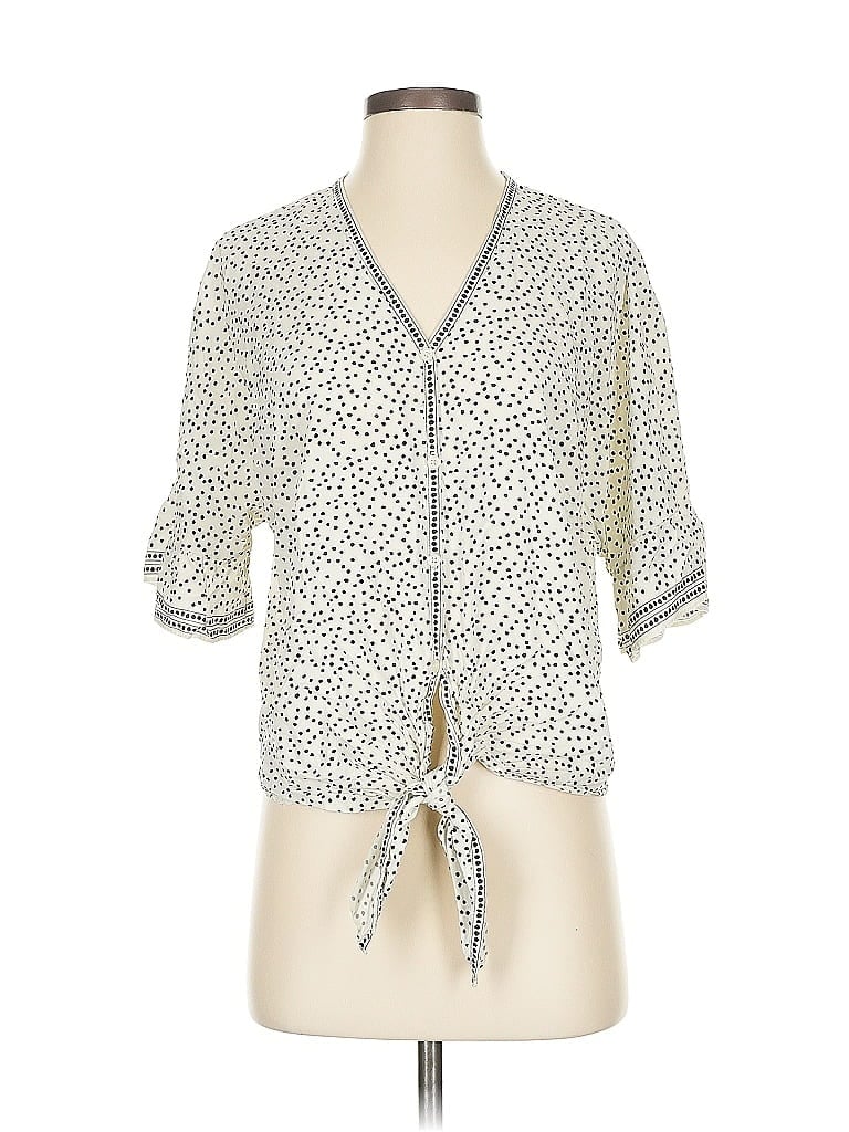 Pre-owned Max Studio Short Sleeve Blouse In White