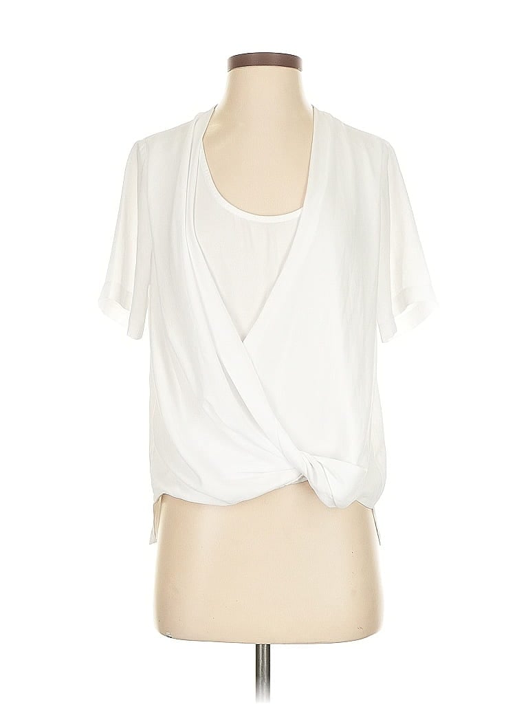 Pre-owned Karen Kane Short Sleeve Blouse In White