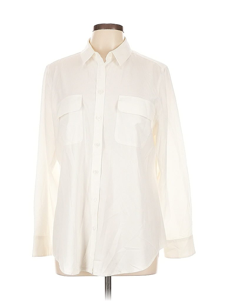 Pre-owned Chico's Long Sleeve Button Down Shirt In White