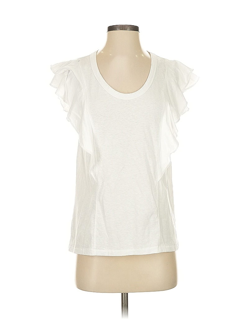Pre-owned Ann Taylor Loft Short Sleeve Top White Ruffles Neckline Tops