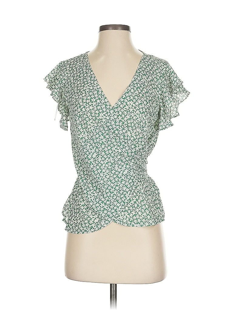 Pre-owned Max Studio Short Sleeve Blouse In Green