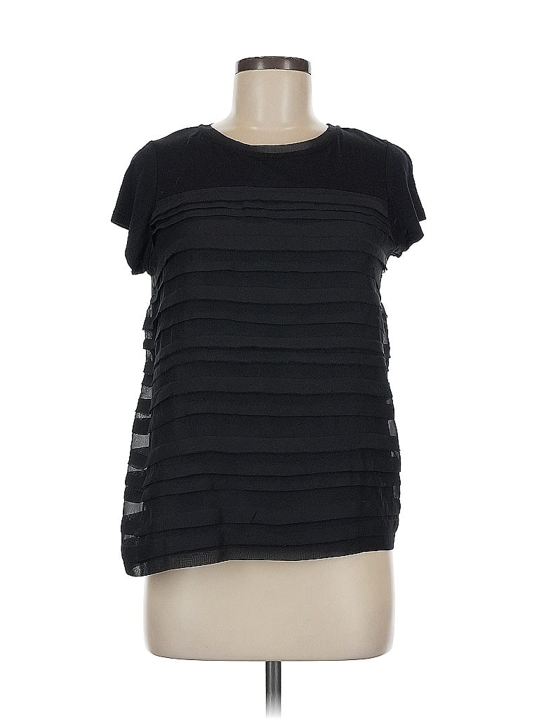 Pre-owned Elle Short Sleeve Top Black Crew Neck Tops
