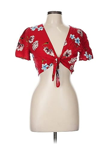 Esther Red Floral Blouse with Tie (view 1)