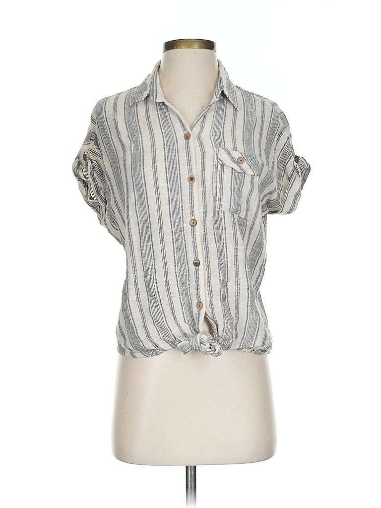 Lou & Grey for LOFT Stripes Gray Short Sleeve Blouse Size S - photo 1