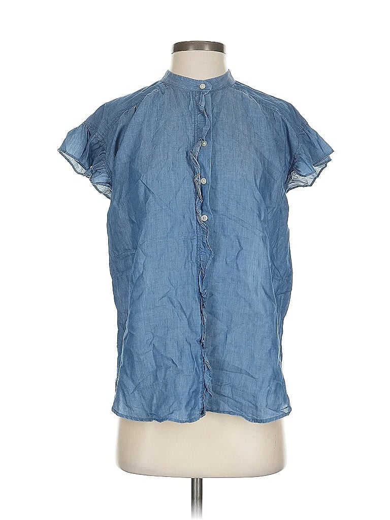 Pre-owned Ann Taylor Loft Short Sleeve Blouse In Blue