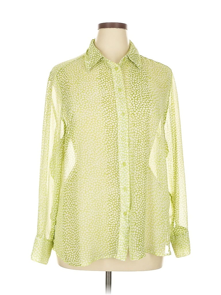 Pre-owned Lane Bryant Long Sleeve Blouse In Green