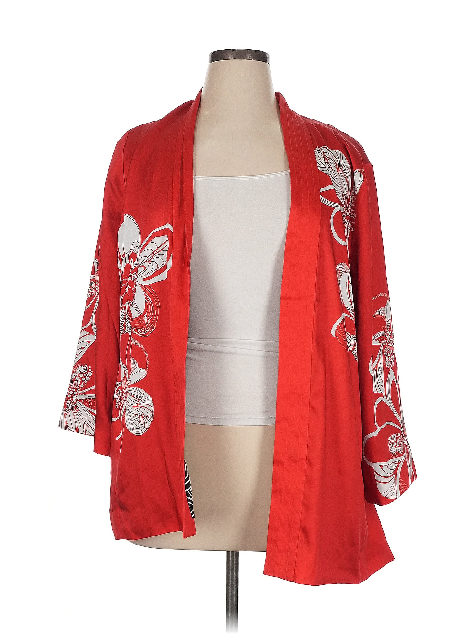 Chico&apos;s 100% Polyester Red Kimono Size XL