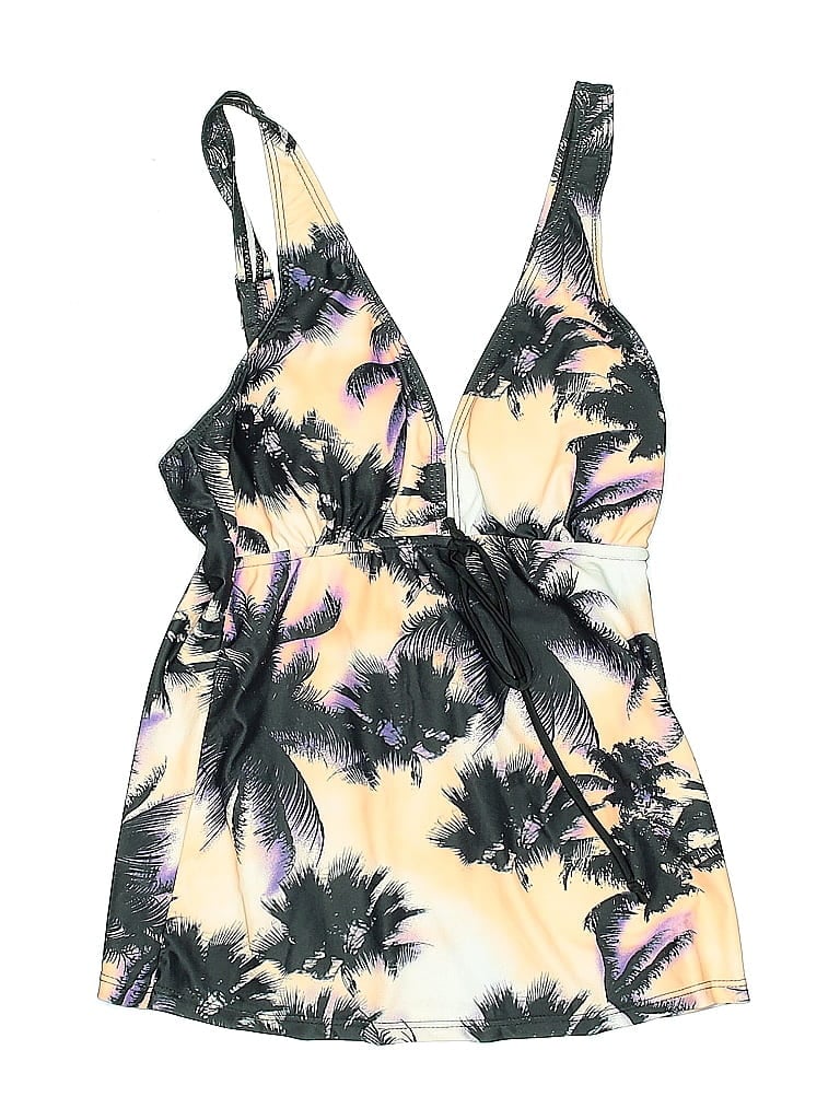 Pre-owned Fashion Swimsuit Top Black Print Pattern Swimwear