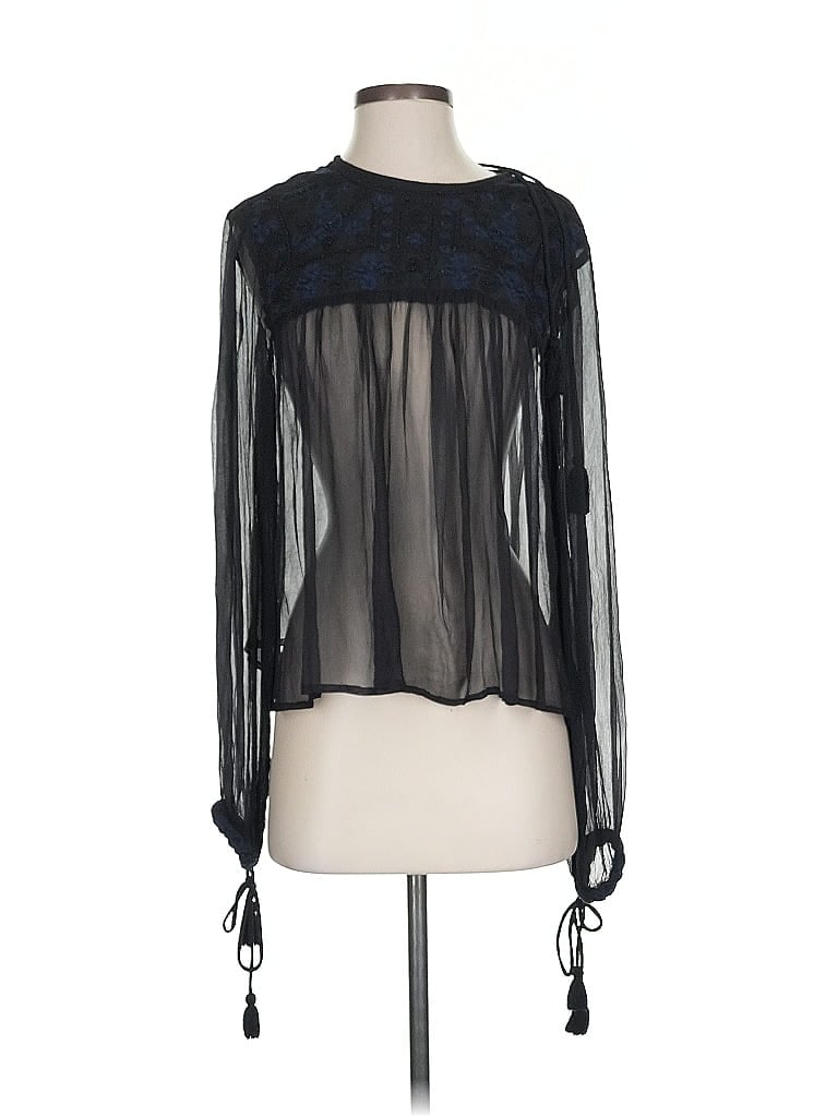 Pre-owned Free People Long Sleeve Blouse In Black