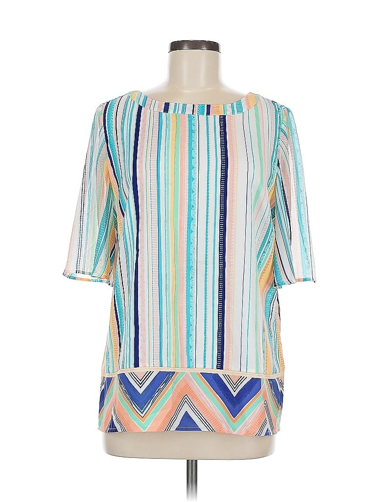 Pre-owned Chico's Short Sleeve Blouse In Blue