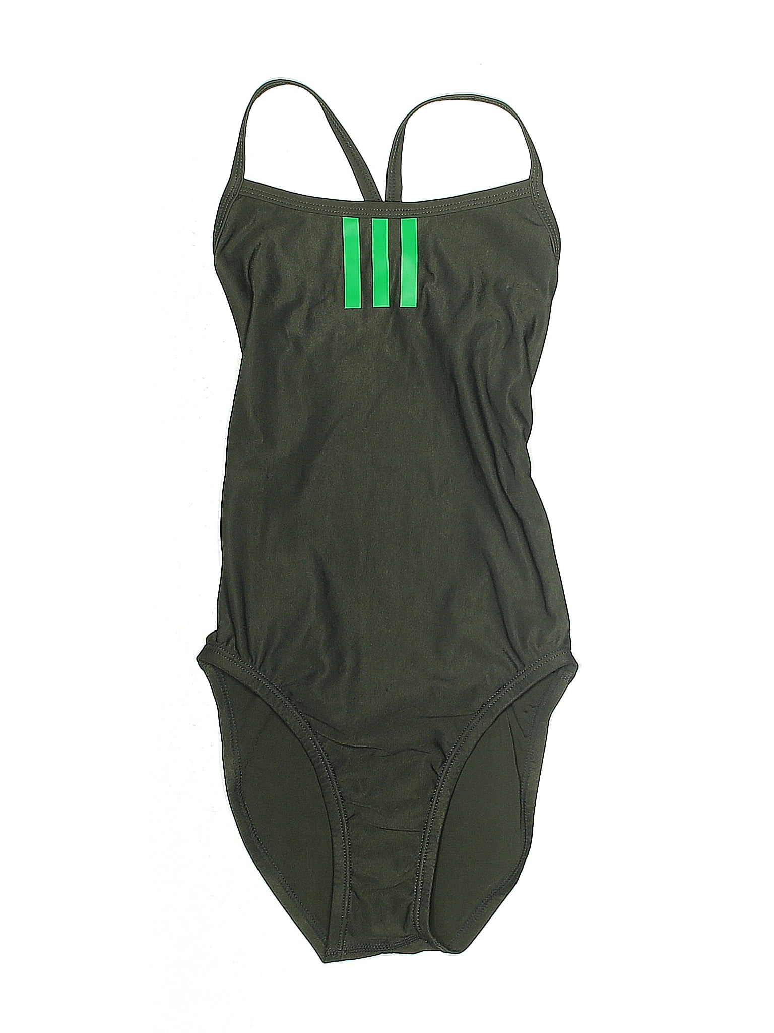 Adidas 100% Polyester Solid Green Gray One Piece Swimsuit Size 8 (big kids)