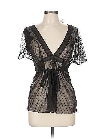 New York & Company Black Sheer Polka Dot Top (view 1)