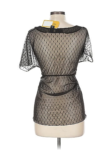 New York & Company Black Sheer Polka Dot Top (view 2)