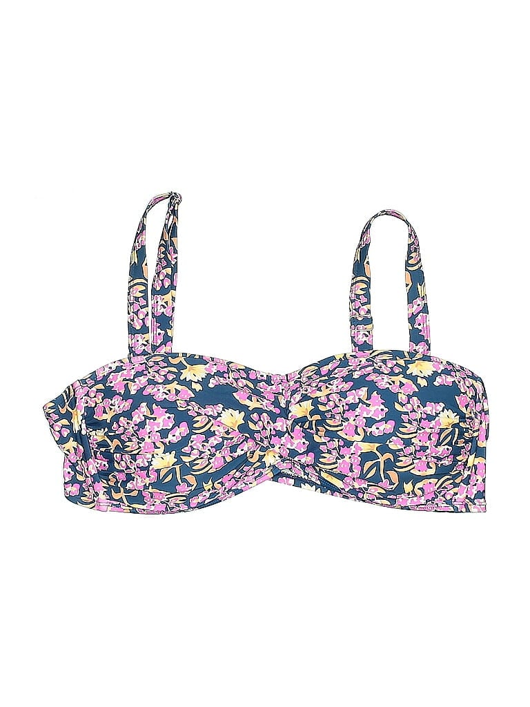 Pre-owned Unbranded Swimsuit Top Blue Floral Pattern Swimwear