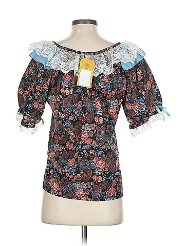 Assorted Brands Floral Lace-Trimmed Black Top  (view 2)