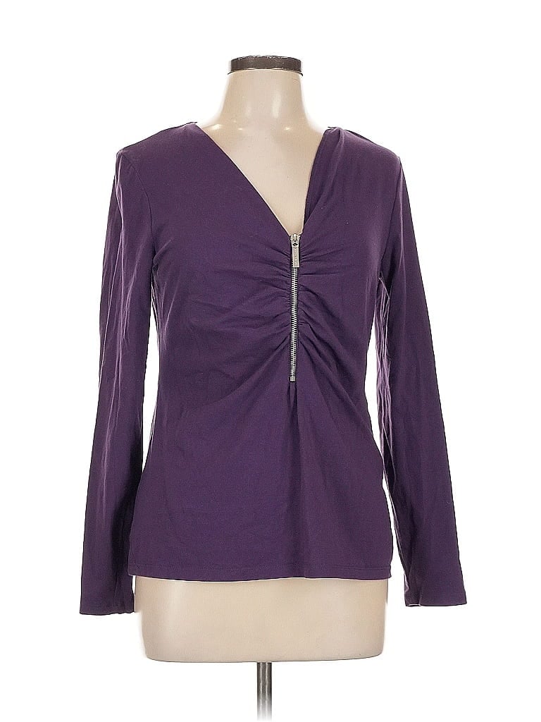Pre-owned Michael Michael Kors Long Sleeve Top Purple Plunge Neckline Tops