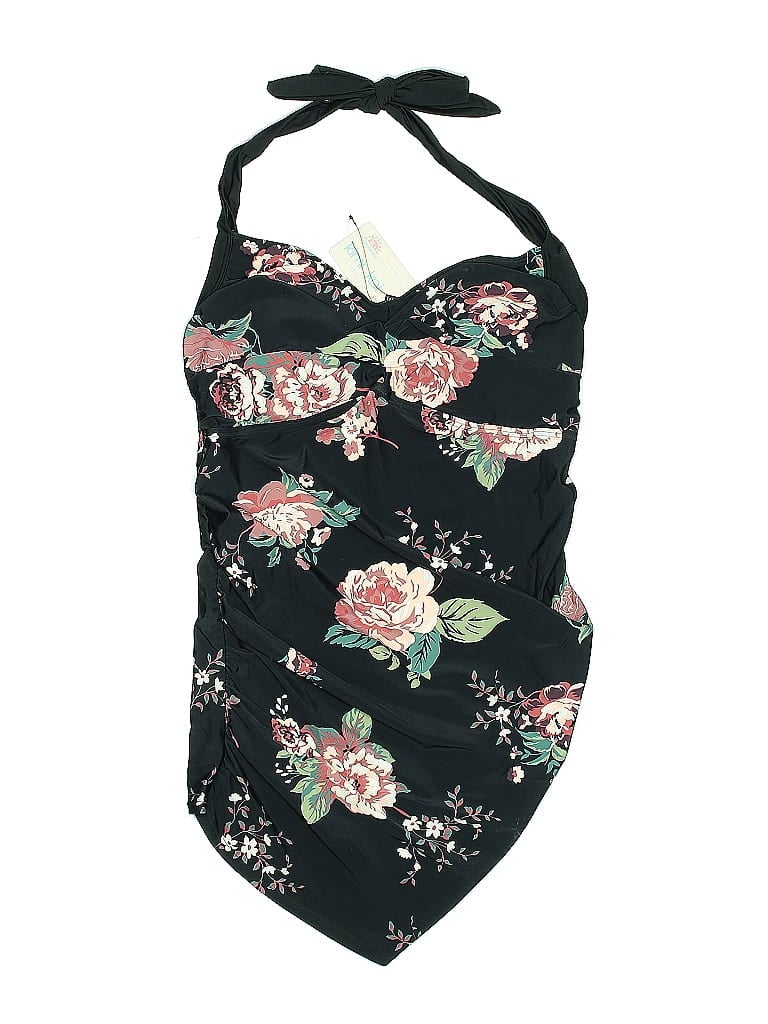Kima Floral Black One Piece Swimsuit Size XL - photo 1