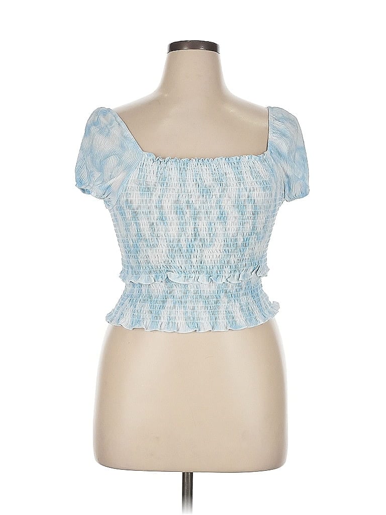 Pre-owned Lush Short Sleeve Top Blue Sweetheart Neckline Tops