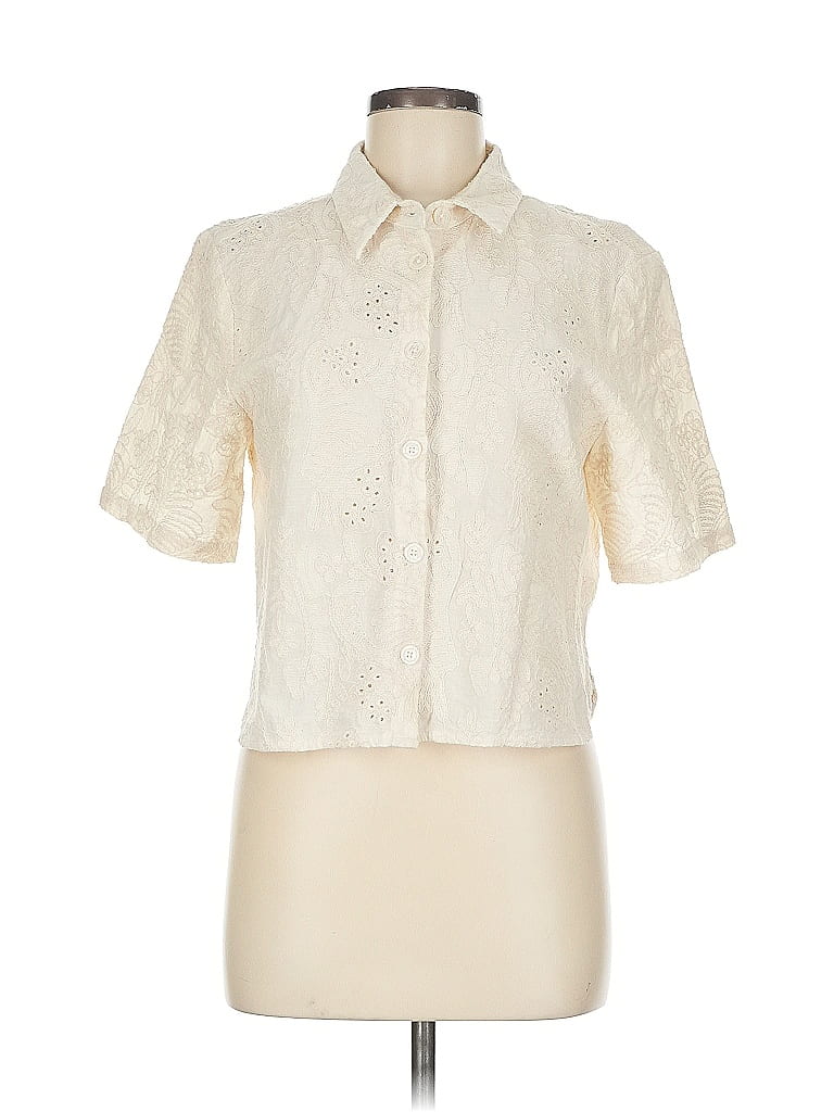 Pre-owned Mng Short Sleeve Blouse In White