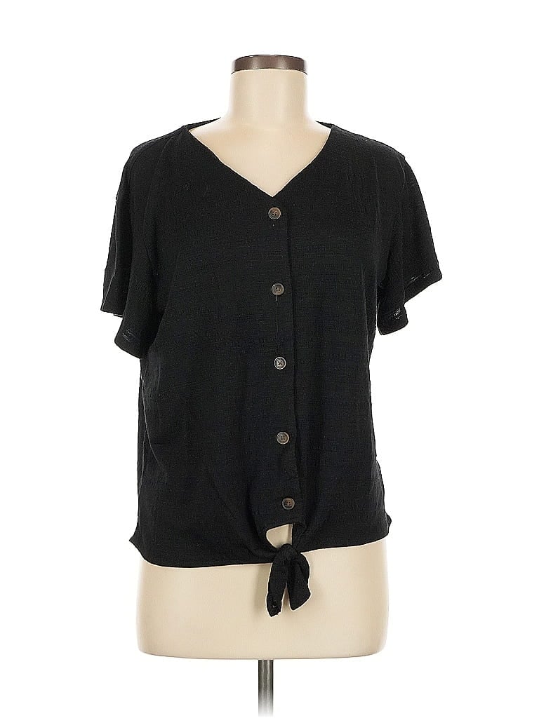 Pre-owned Weatherproof Short Sleeve Top Black Tie Neck Tops