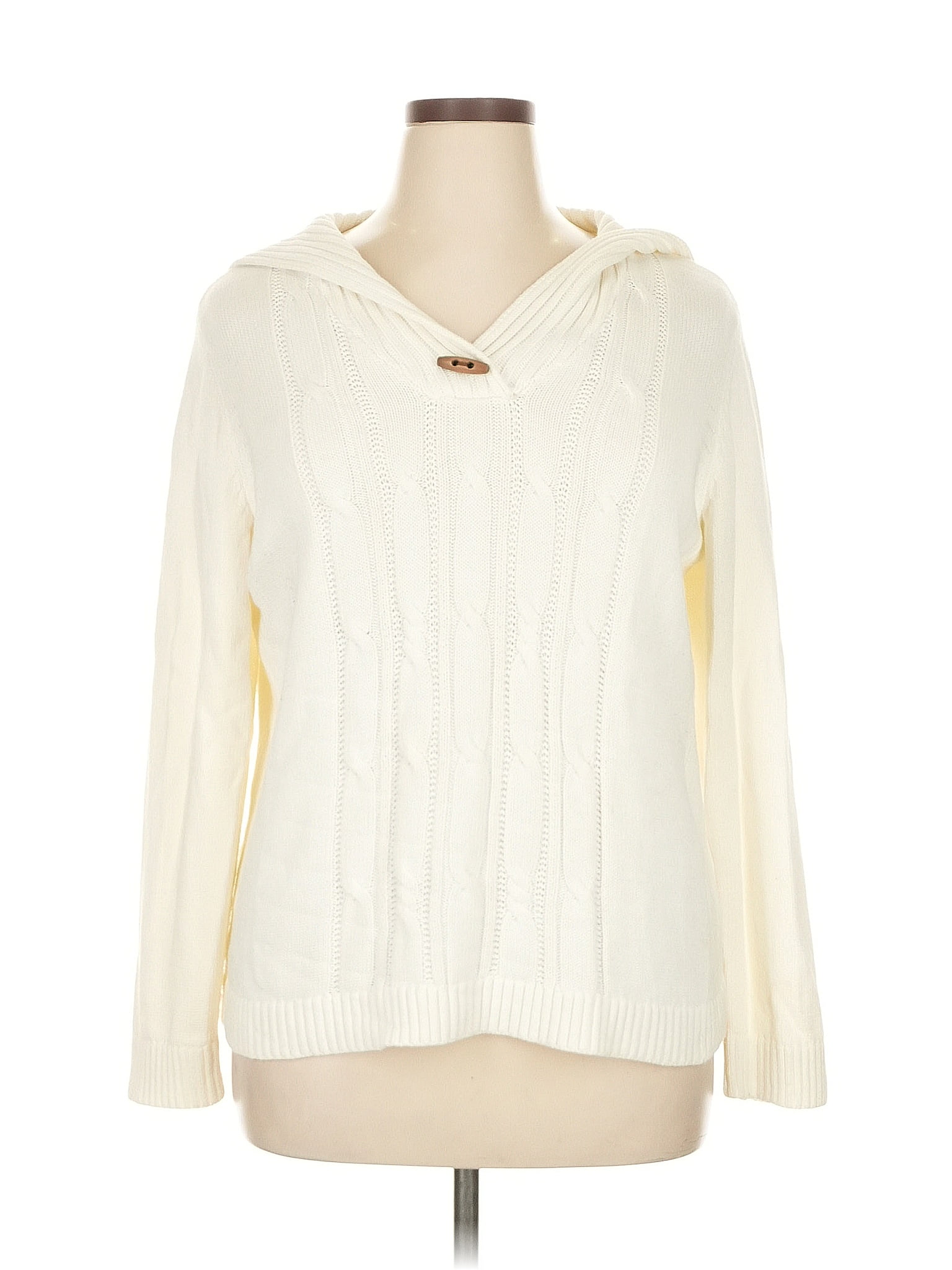 Christopher &amp; Banks 100% Cotton Ivory Pullover Sweater Size XL