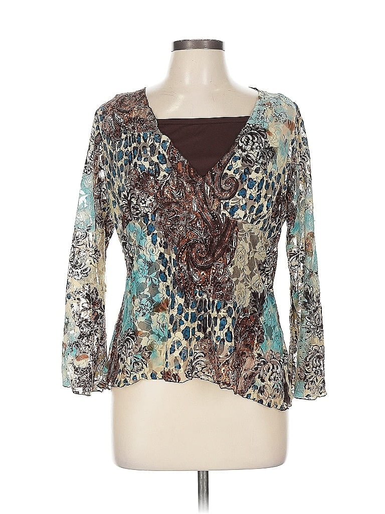 Brown Sheer Pattern Short Sleeve Blouse main image 0