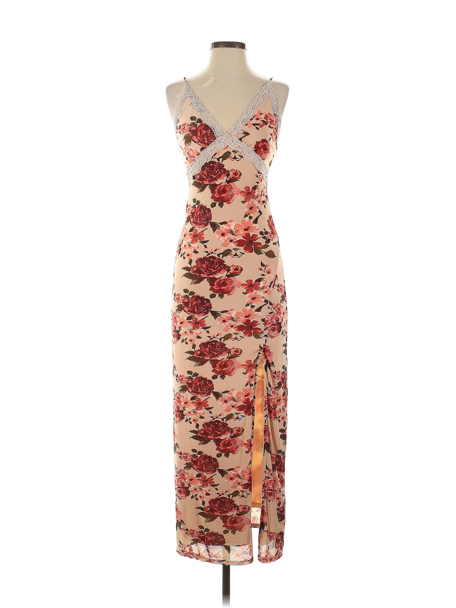 Jessica Simpson Floral Tan Pink Cocktail Dress Size S