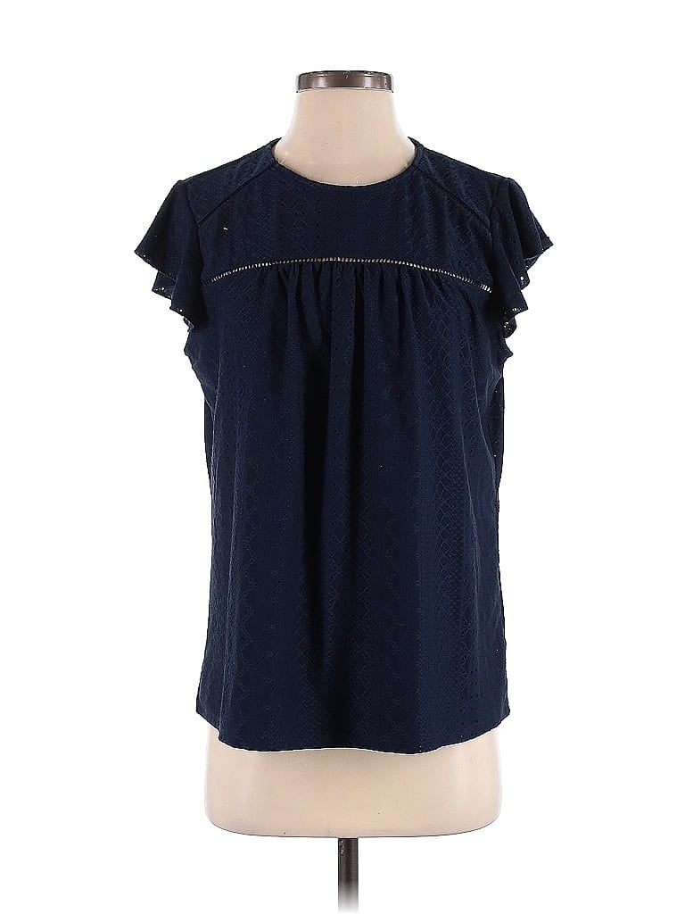 Pre-owned Adrianna Papell Short Sleeve Blouse In Blue